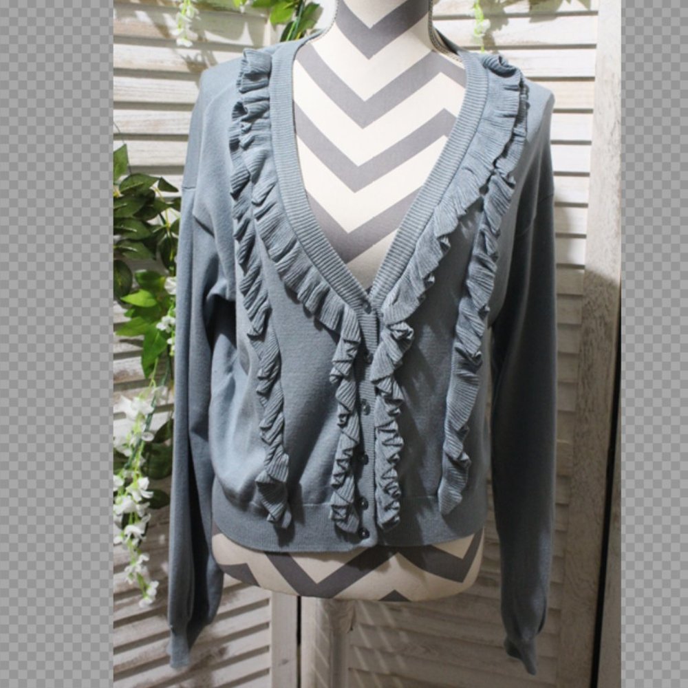 RYEGRASS BLUE GRAY RUFFLE CARDIGAN (103)